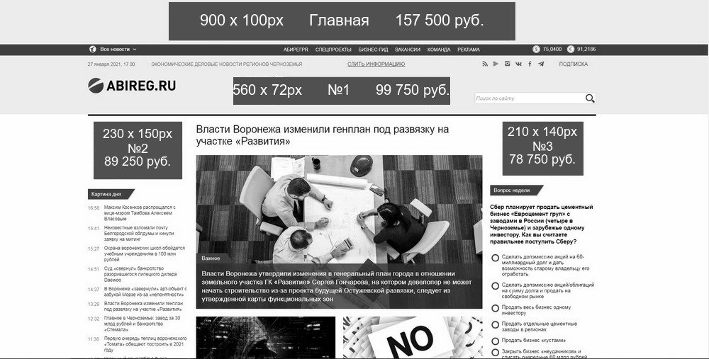 Баннерные позиции на главной странице abireg.ru Баннерные позиции на главной странице abireg.ru