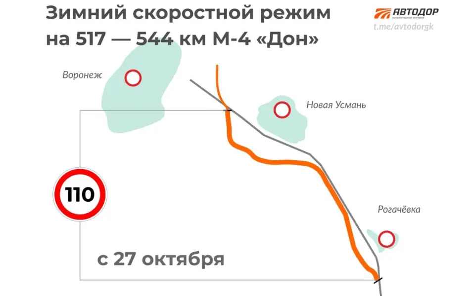 Зимний скоростной режим вводят на трассе М-4 «Дон» в Воронежской области 