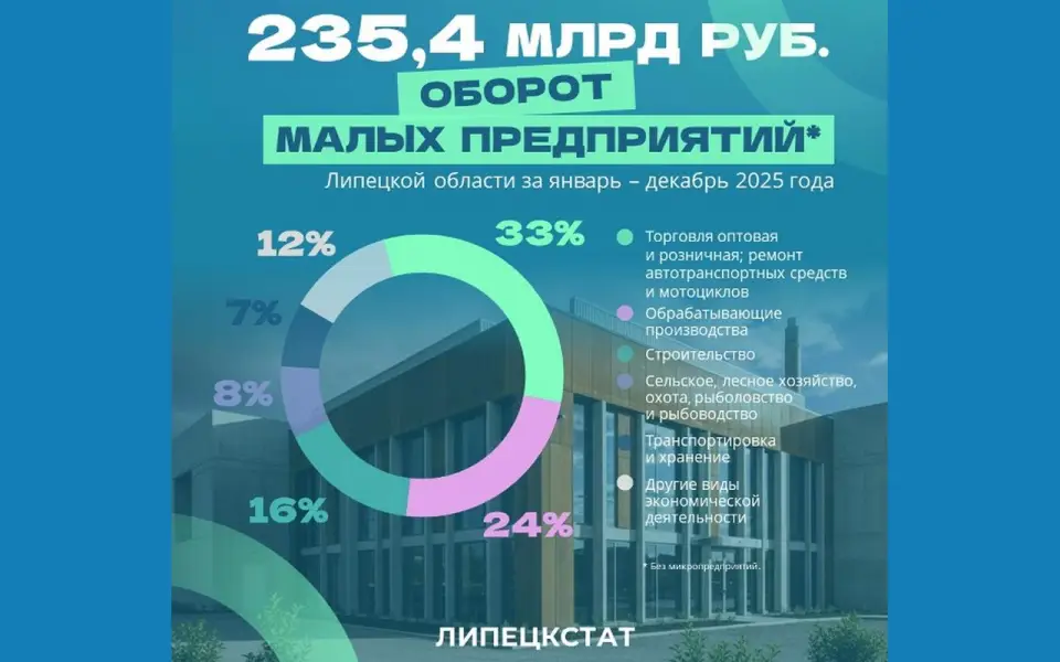 Оборот малых предприятий Липецкой области вырос до 235,4 млрд рублей, треть денег приносит торговля